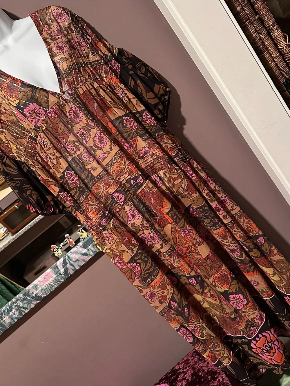 Free people no more to dream Bohemian Patchwork Floral V-Neck Maxi Dress